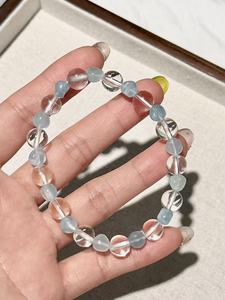 UM Jewelry Optimize Aquamarine (Irregular) and Clear Quartz Sea Salt & Ice <b>Beaded</b> <b>bracelet</b> Daily Wear Casual Stackable - Product Image 3