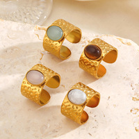 Cincin Elips Geometris Minimalis Stainless Steel Trendi Gaya Eropa dan Amerika, Cincin Hip Hop Berlapis Vakum yang Dapat Dipersonalisasi