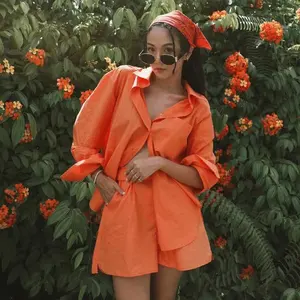 Summer Good Quality Women Party wear Sets Fashion Orange Two piece Suit