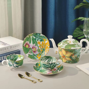 High Bone China Coffee Tea Sets Kitchen Accessories Vintage Coffee <b>Cups</b> with Gold Trim & Serving Tray - Product Image 5