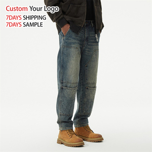 Jeans en denim à jambe large délavé de haute qualité, style streetwear vintage, coupe droite ample pour hommes, vente en gros - Product Image 2