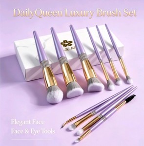 Daily Queen – Ensemble de 10 pinceaux de maquillage de luxe à manche en bois violet, poils synthétiques ultra-doux pour <span class=keywords><strong>mascara</strong></span>, fard à paupières et anticernes - Product Image 2