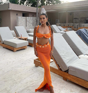 니트 쉘 비키니 탑과 롱 스커트 크로셰 브레이드 비치 커버업 여성 투피스 캐주얼 의상 - Product Image 4