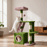 Arbre à chat moderne à 3 niveaux en bois, centre d'activités tout-en-un pour chats d'intérieur, avec condo confortable, hamac et poteaux à gratter en sisal