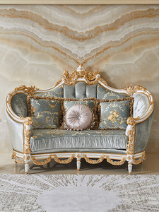 <span class=keywords><strong>Canapé</strong></span> une place en bois massif français sculpté à la main avec feuille d'or et tissu artisanal, garnissage en éponge, meuble <span class=keywords><strong>de</strong></span> salon <span class=keywords><strong>de</strong></span> luxe mobile - Product Image 2