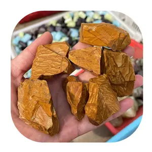 Wholesale raw natural crystal material original stones yellow picture jasper natural rough gemstone for Decor