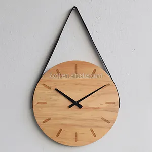 Horloge murale en bois de Style échantillon de 12 pouces, avec ceinture en cuir, pour café, bibliothèque, Bar, hôtel, maison, décoration, vente en gros