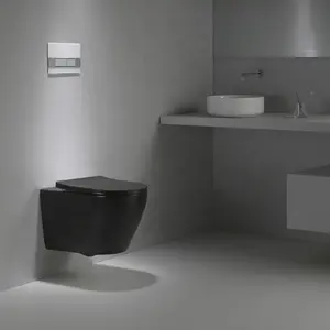 53cm Matt Black Bathroom White Ceramic Wc Suspendu Wc Toilet Set Wall Mounted Toilet