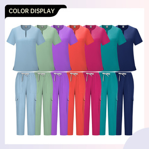 Women's Medical Scrub Set Short Sleeve V Neck Knitted Moisture Wicking Split Uniform For Nurses Veterinarians Clinic Use - Product Image 3