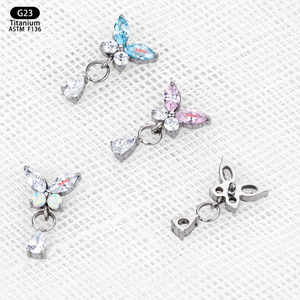 <b>Titanium</b> Butterfly Earrings 7mm G23 Opal Teardrop Pendant Ear Cartilage <b>Studs</b> Fashion Jewelry - Product Image 4