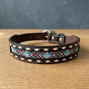 Collier pour chien en cuir véritable fait main, style western, orné de perles et de strass, à prix de gros - Product Image 3