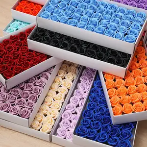 Popular 50Pcs Colorful Soap Flower Box Floral Scented Essential Wedding Party Gift Artificial Flower Soap Roses