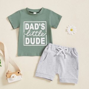 Ensemble deux pièces décontracté personnalisé pour garçon : <span class=keywords><strong>T</strong></span>-<span class=keywords><strong>shirt</strong></span> à manches courtes col rond avec motif lettres et short - Product Image 6