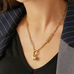 Collar de bola con estrella de cinco puntas de geometría sólida para mujer, cadena de acero de titanio con cierre, regalos para fiestas de acero inoxidable. - Product Image 3