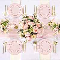 Assiettes jetables en plastique rose écologiques, modernes et résistantes, à motifs perlés, pour la fête des mères, les baby showers et les mariages