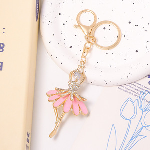 Llavero de metal de moda con esmalte y diamantes de imitación de niña bailarina de ballet, dulce hada, decoración para mochila, suministro al por mayor - Product Image 1