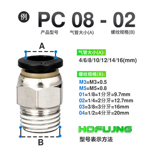 Raccord rapide pneumatique en laiton PC8-02 PL6-M5/PC4-M5 PC6-M5 Raccord droit fileté PC10-03 Type de raccord pneumatique - Product Image 4