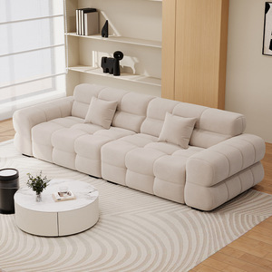 Sofá Cremoso de Tela con Diseño Acolchado de Líneas Rectas para Salas de Estar, Apartamentos y Hoteles - Product Image 4