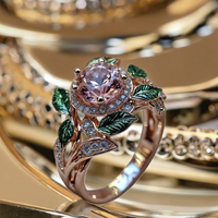 Modieuze Felroze Zirkoon Dames Prachtige Olie-Druipende Bloemblaadjes Ring, Moederdag Kerst Valentijnsdag Verlovingsgeschenk