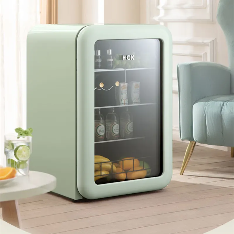 ミントグリーンのベッドルーム冷蔵庫115Lコンパクト冷蔵庫飲料クーラーアップライトフリゴの装飾冷蔵庫