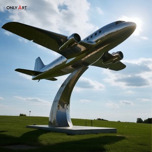 تصميم Onlyart ومخصص ضخم من الفولاذ المقاوم للصدأ الطائرات الحديثة المعدنية في الهواء الطلق طائرة النحت مشاريع محطات المطار - Product Image 4