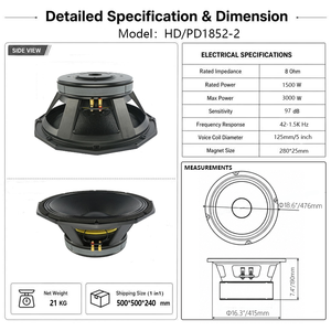 HD/PD1852-2 Haut-parleur de basses 18 pouces 280*25, 1500W RMS, 3000W de crête, 8 Ohm, bobine vocale de 5 pouces pour système de sonorisation PA de scène - Product Image 3