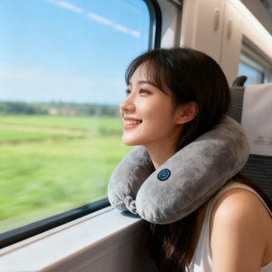 U Shape Memory Foam Travel <b>Pillow</b> Neck Support Portable Vibrating Cervical Massage <b>Pillow</b> For High Speed Rail <b>Nap</b> - Product Image 2