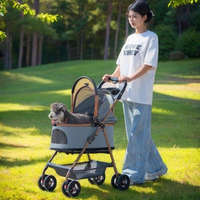Poussette pour animaux de compagnie multifonctionnelle à quatre roues réglables, écologique, lavable, pliable d'une seule main, utilisation en extérieur, portable, légère