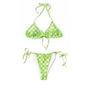 두 조각 붕대 비키니 제조 업체 도매 사용자 정의 녹색 슬리밍 패션 여성 운동복 성인 수영복 & 비치웨어