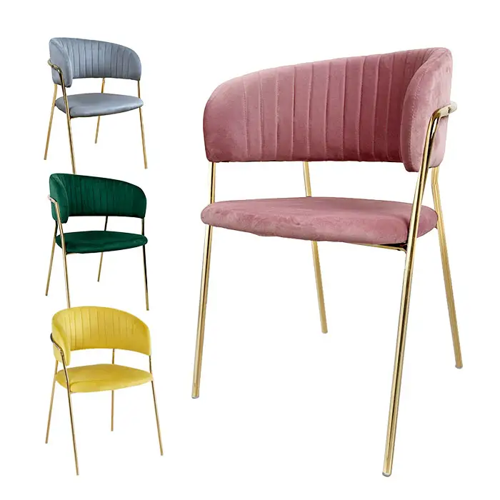 गैस्ट्रोनॉमी रेस्तरां के लिए सस्ते सरल आधुनिक नीले गुलाबी लक्जरी होम फर्नीचर मखमली कैफे कैटरिंग लिविंग रूम डाइनिंग कुर्सियाँ