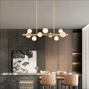 Hotsale modern design gold color rectangle style led G9 bulb included creative glass ball pendant light for living room