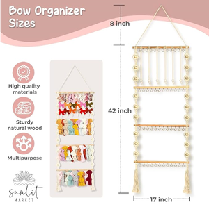 Bohe ที่คาดผมไม้สไตล์ macrame และที่ใส่โบว์พร้อมก้าน48ตะขอโลหะ6สลิงสำหรับเด็กหญิงตกแต่งสถานรับเลี้ยงเด็กของขวัญ<span class=keywords><strong>ใน</strong></span>ห้องอาบน้ำ - Product Image 2