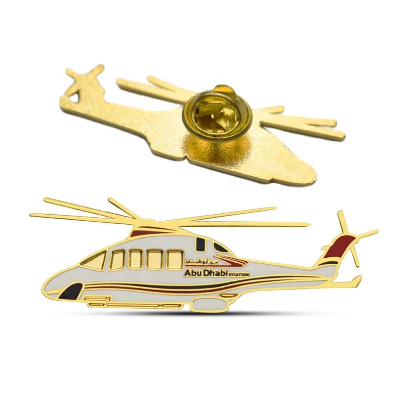 Factory custom gold-plated helicopter lapel pin logo helicopter shape hard enamel airline badges