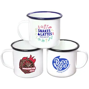 Logotipo de la taza esmaltada de hierro, personalizado, colorido, de alta calidad, 12oz