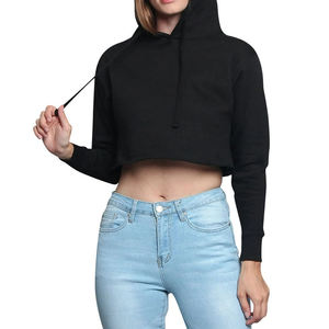 Customized Streetwear Fashion Logo Custom Crop Top Hoodie 100% Cotton Long <b>Sleeve</b> High Quality Breathable Crop Top Hoodies - Product Image 3