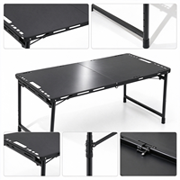 Table pliante portable pour le camping, hauteur réglable, capacité de charge de 60 kg, avec crochets pour barbecue en plein air, pique-nique, camping