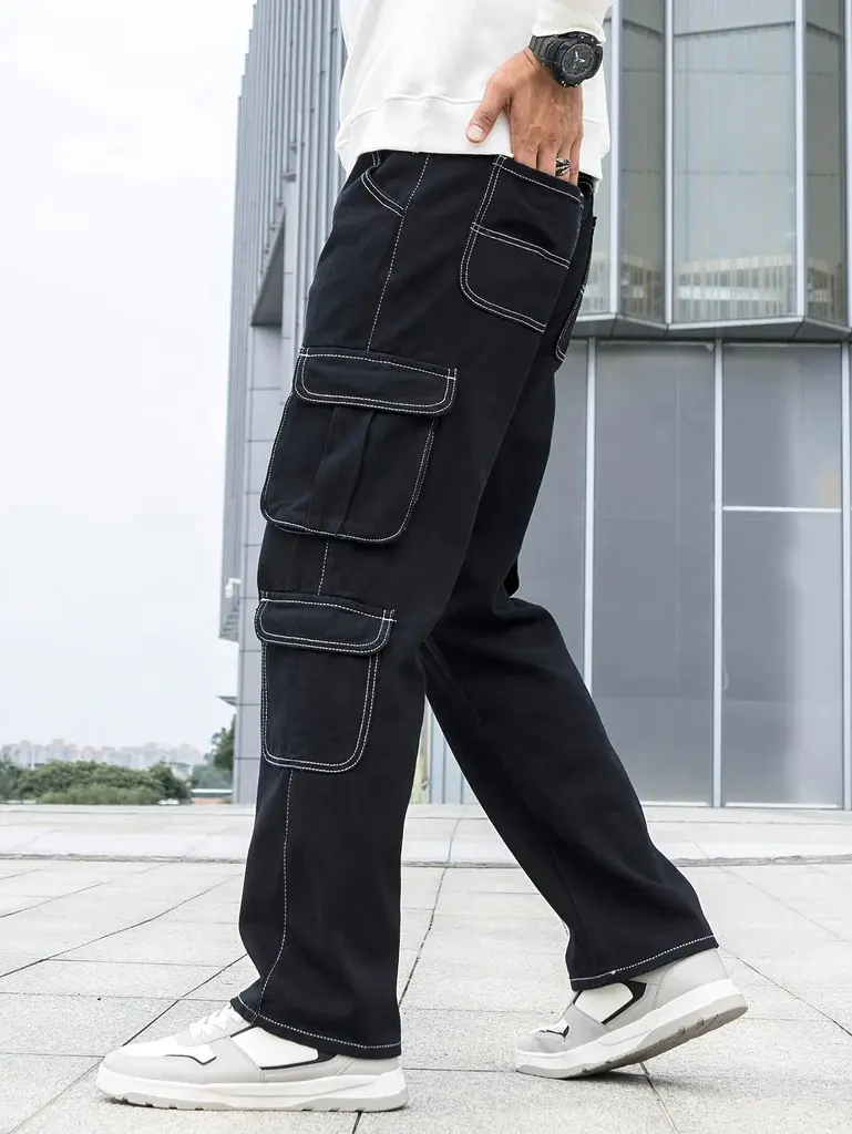 Manufacturer OEM Streetwear Multi Pockets Jeans For Men Fashion Trousers Cross Denim Pants men Wide Leg Jeans For Men