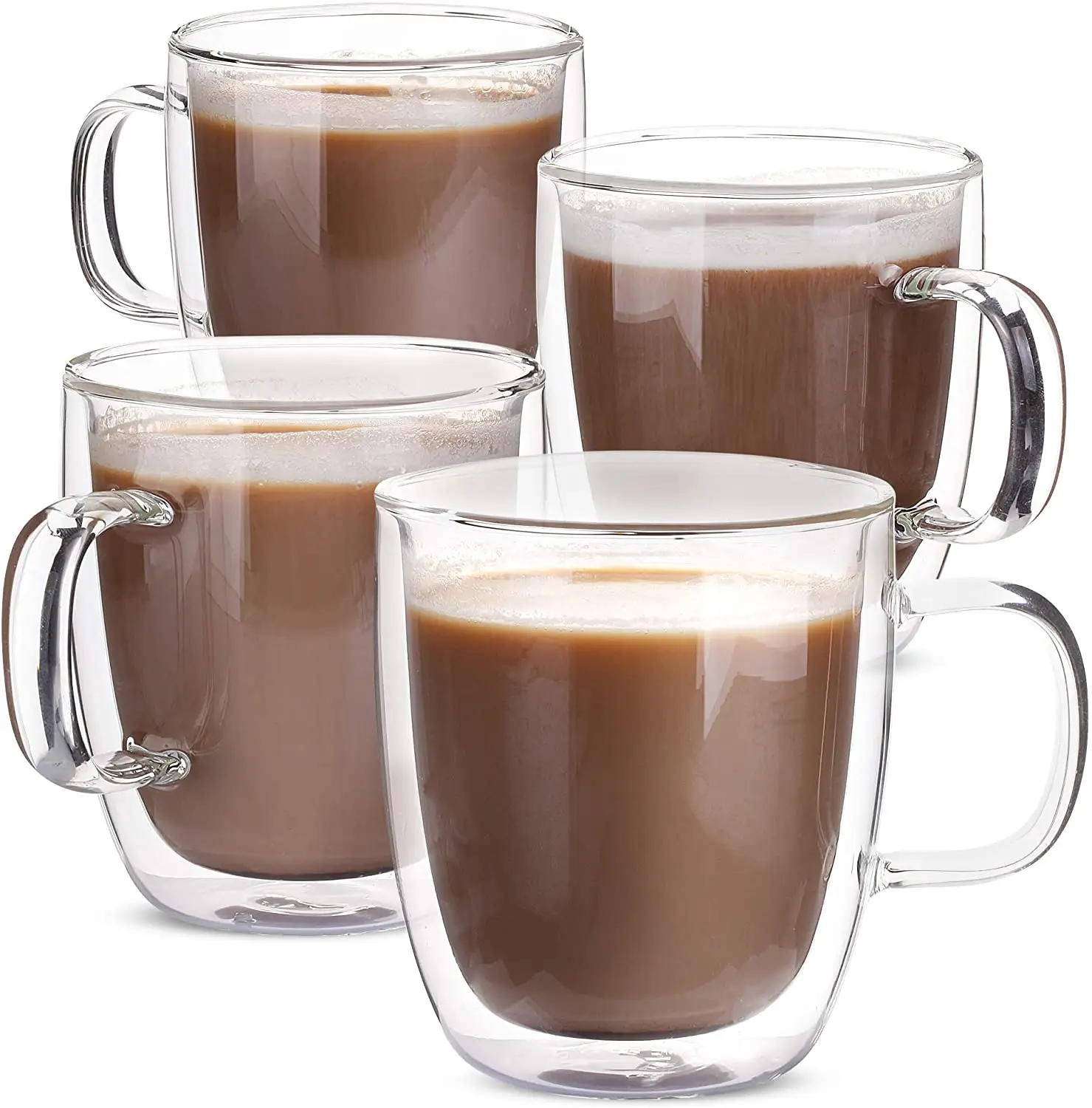 Glass Coffee Mugs ,Clear Double Wall Glasses - Insulated Glassware With Handle - Large Espresso Latte Cappuccino