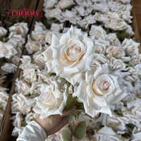 DC344 Nouvelle rose artificielle en soie à 3 têtes, rose artificielle fuchsia poussiéreuse pour arrangement floral de mariage, centre de table, vente en gros