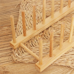 Escorredor De Prato De Bambu Cremalheira De Prato De Cozinha Suporte De Tampa De Pote Cremalheira De Secagem De Prato De Bambu - Product Image 5