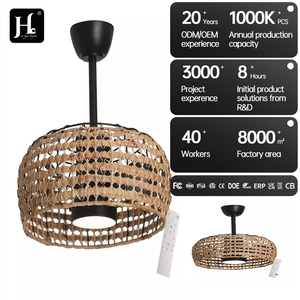 Ventilateur de plafond LED en rotin tressé avec lumière, style vintage, lampe suspendue simple pour la décoration du salon ou du bar - Product Image 4