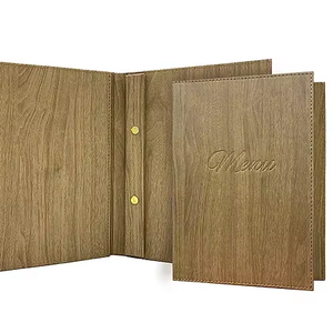 Porta Menús de Cuero con Diseño de Madera, Tamaño A4, Personalizado, con Encuadernación de Tornillos, para Restaurantes - Product Image 1