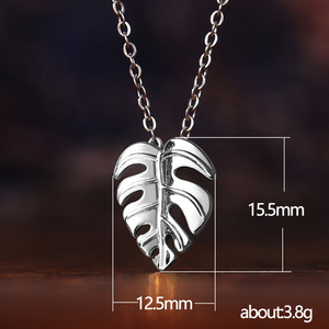 Vintage Monstera Leaf Pendant <b>Necklace</b> Minimalist <b>Couple</b> Collarbone Chain Stylish Women Accessory - Product Image 4