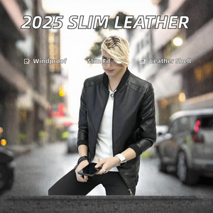 Chaqueta de Motociclista para Hombre con Hombros Acolchados y Acabado Negro, Cuello Alto, Estilo Elegante y Moderno, Diseño Cleanfit, Otoño, Exterior de PU - Product Image 2
