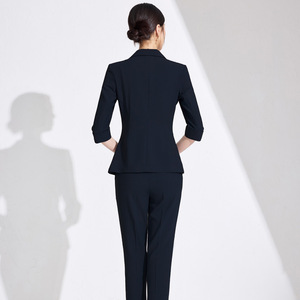 Women's Sky Blue Suit Set Three Quarter Sleeve Anti-Wrinkle Spring Professional Style - Product Image 4