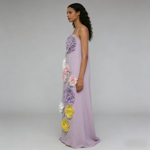 Robe de soirée longue à bretelles, patchwork floral vintage de qualité supérieure, avec appliques florales, pour femmes - Product Image 2