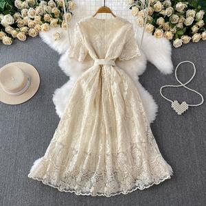 Vestido de encaje de noche Formal de lujo para mujer, verano, manga corta, bordado de ganchillo, Vestidos largos de graduación, Vestidos de fiesta de pasarela - Product Image 4