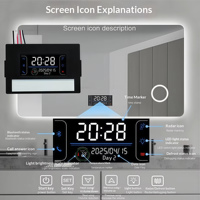 Interrupteur tactile Bluetooth à six touches pour miroir intelligent avec affichage numérique, fonctions radar, Bluetooth et USB