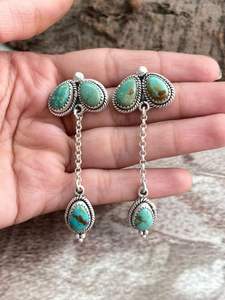 Pendientes Colgantes de Plata de Ley Hechos a Mano con Turquesa Royston de Stock Antiguo - Product Image 2