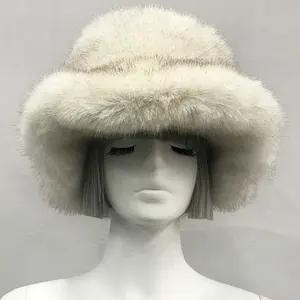 Fashion New Women Fashion Autumn Winter Letter Basin Fisherman Hats Wholesale Solid Color Fluffy Faux Fur Warm Bucket Hats